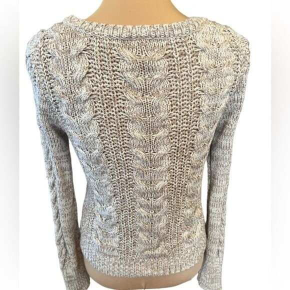 Free People Cable Knit Chunky Tan Sweater Scoop Neck Cotton Blend Size Small - Picture 5 of 9